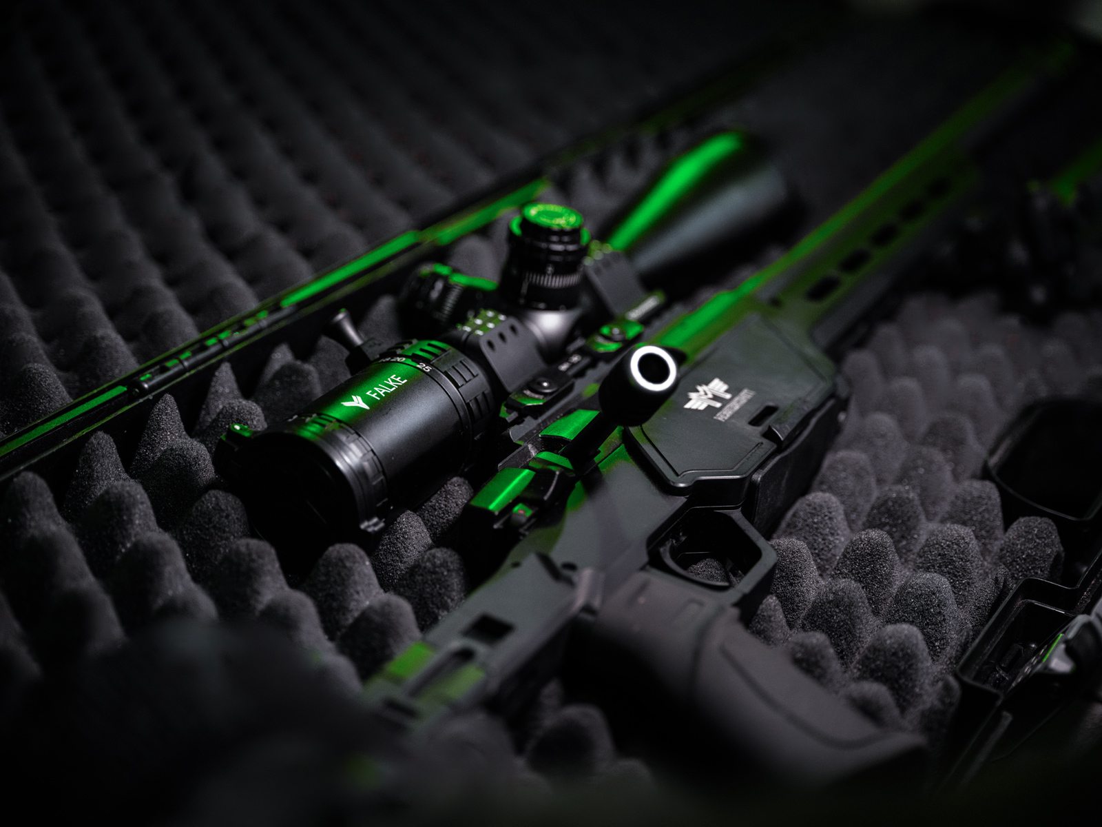 FALKE riflescope on a Messerschmitt precision rifle in a transport case