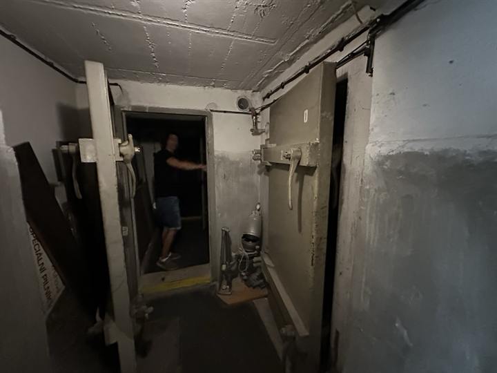 Blast door in a below-ground shelter
