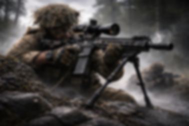 Marksman in a ghillie suit in open terrain