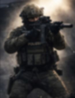 Law enforcement unit in dust and smoke